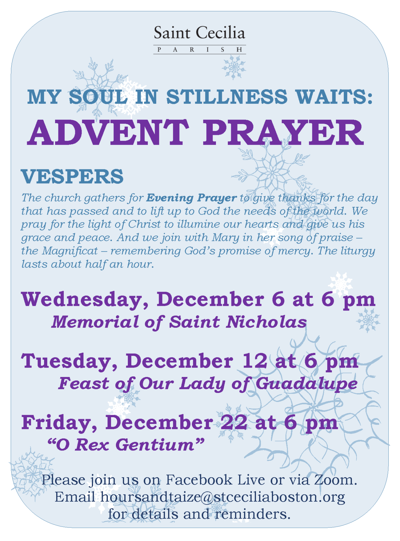 Mass Information Saint Cecilia Parish